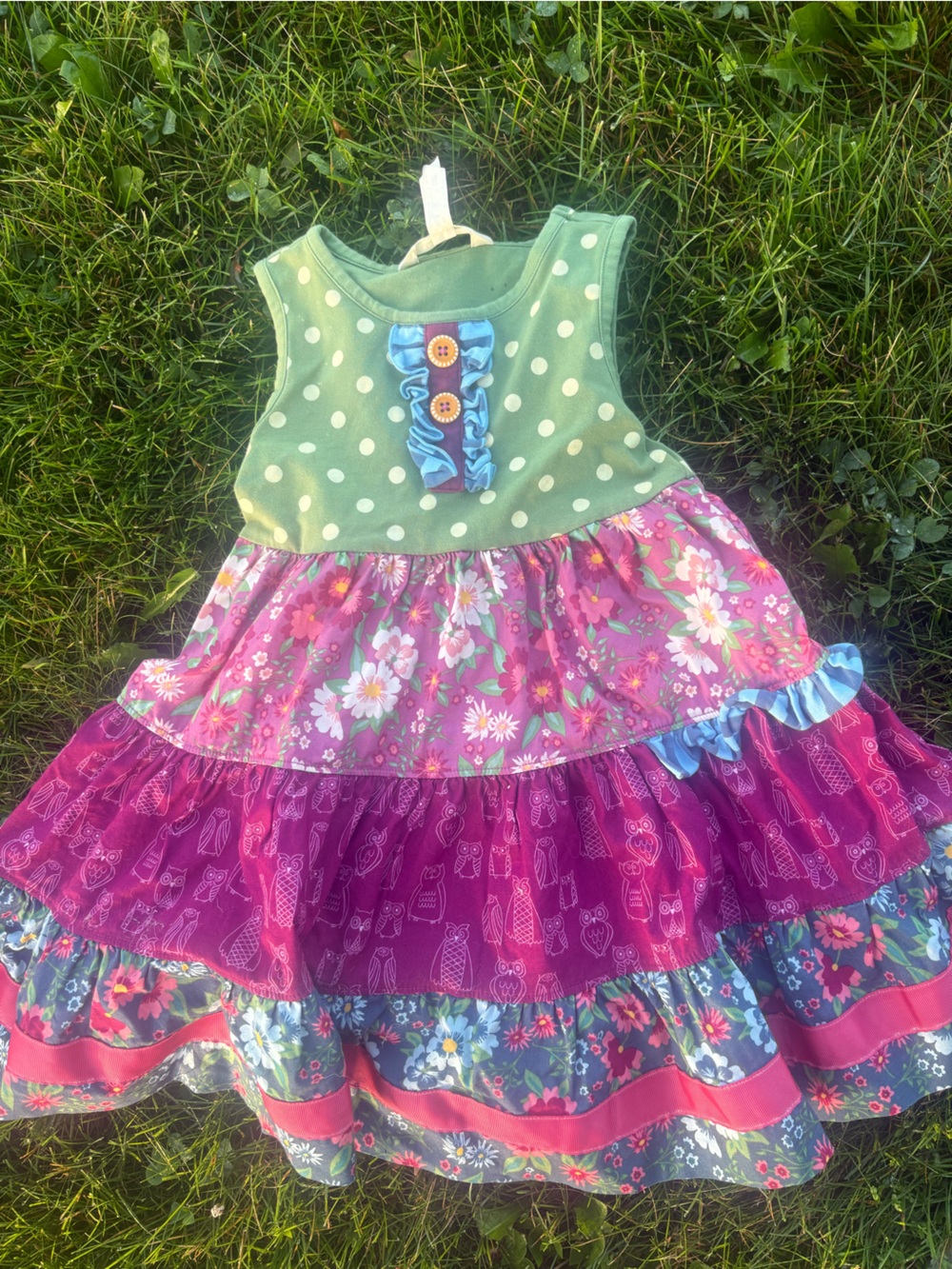 Matilda Jane Green Polka Dot and Pink Floral Ruffle Dress 4